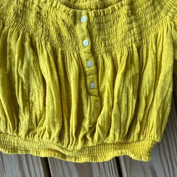 We the Free Dancing Till Dawn Off the Shoulder Crop Top in Yellow oversized XS - Picture 4 of 10